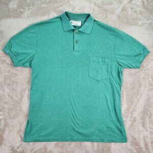 VTG London Fog Polo Shirt Made in Canada Green Pocket Golf Short Sleeve Mens L